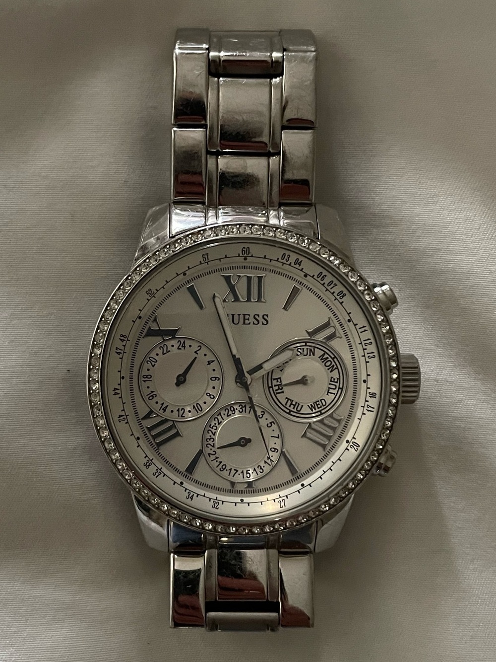 GUESS Women’s Stainless Steel Multi-Function Watch | Small Wrist | Needs Battery